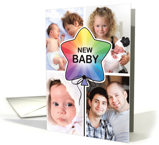 Birth Announcement Baby Pride Rainbow Balloon Custom Photo Gay card
