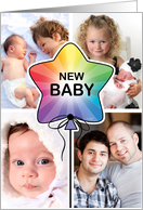 Birth Announcement Baby Pride Rainbow Balloon Custom Photo Gay card