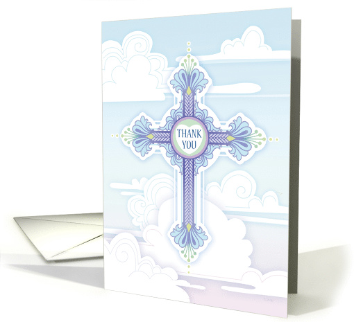 Sympathy Thank You Cross Blue Clouds Religious card (1623094)