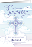 Sympathy Cross Blue Pastel Clouds Religious loss of Husband card