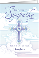 Sympathy Cross Blue Pastel Clouds Religious Loss of Daughter card
