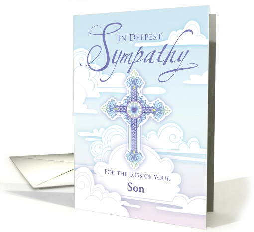Sympathy Cross Blue Pastel Clouds Religious Loss of Son card (1624688)