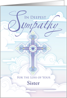 Loss of Sister Sympathy Cross Blue Pastel Clouds Religious card