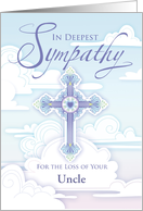 Sympathy Cross Blue Pastel Clouds Religious Loss of Uncle card