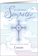 Sympathy Cross Blue Pastel Clouds Religious Loss of Cousin card