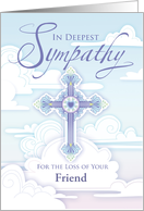 Sympathy Cross Blue Pastel Clouds Religious Loss of Friend card
