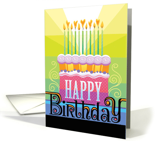 Happy Birthday Cake Candles Heart Flames Hearts Business card