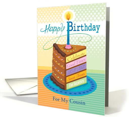 For Cousin Happy Birthday Chocolate Cake Slice Candle card (1629286)