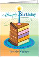 For Nephew Happy Birthday Chocolate Cake Slice Candle card