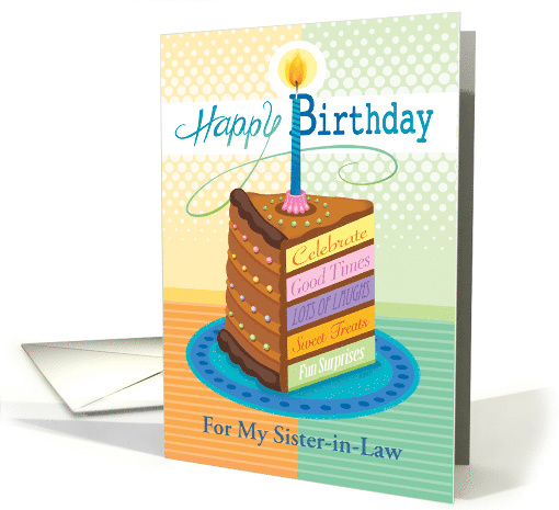 For Sister-in-Law Happy Birthday Chocolate Cake Slice Candle card