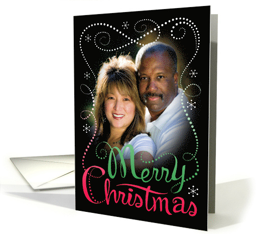 Hand Lettered Merry Christmas Custom Photo With Snowflakes card