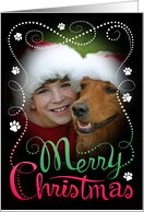 Dog Hand Lettered Merry Christmas Custom Photo Paw Prints card