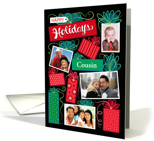 Cousin 4 Custom Photo Happy Holidays Christmas Presents card (1642936)