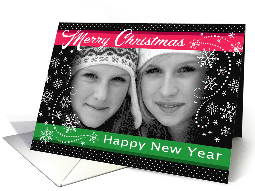 Merry Christmas Happy New Year Custom Photo Snowflakes card (1643924)