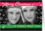 Merry Christmas Happy New Year Custom Photo Snowflakes card
