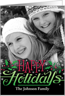 Hand Lettered Happy Holidays Custom Photo Holly card