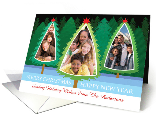 3 Custom Photos Christmas Trees Happy New Years card (1646388)
