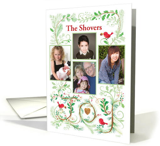 4 Custom Photos Merry Christmas Joy Hand Lettered card (1646422)
