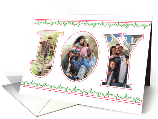 3 Custom Photos Joy Christmas Holly With Hand Lettering card (1647274)