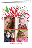 Custom Name 4 Photos Christmas Present With Holly And Pine card