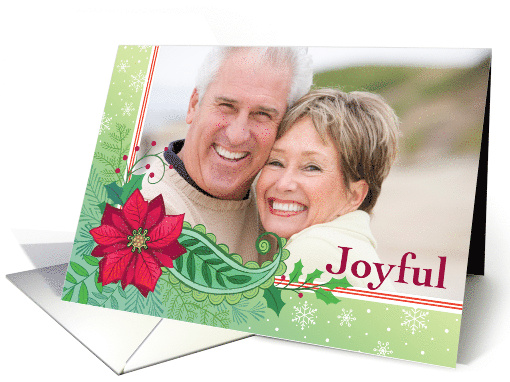 Photo Card Christmas Joyful Poinsettia With Holly And Pine card