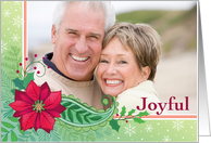 Photo Card Christmas Joyful Poinsettia With Holly And Pine card
