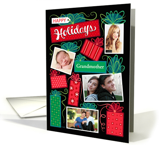 Grandmother Happy Holidays Christmas Presents 4 Custom Photo card