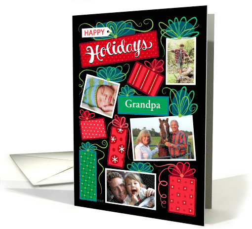 Grandfather Happy Holidays Christmas Presents 4 Custom Photo card