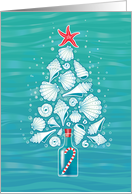 Shells Beach Coastal Happy Holiday Christmas Tree Candy Cane card