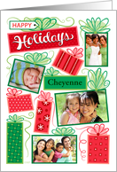 C Name Happy Holidays Christmas Presents 4 Custom Photo on White card