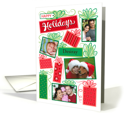 D Name Happy Holidays Christmas Presents 4 Custom Photo on White card