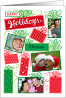 D Name Happy Holidays Christmas Presents 4 Custom Photo on White card