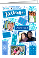 Friend Happy Holidays Christmas Blue Presents 4 Custom Photo card