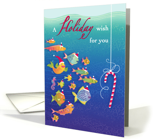 Fish Coastal Happy Holidays Christmas Candy Cane card (1658856)