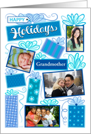 Grandmother Happy Holidays Blue Christmas Presents 4 Custom Photos card