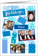 Mimi Happy Holidays Blue Christmas Presents 4 Custom Photos card
