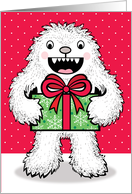 Yeti Christmas Red and green snowflake present card