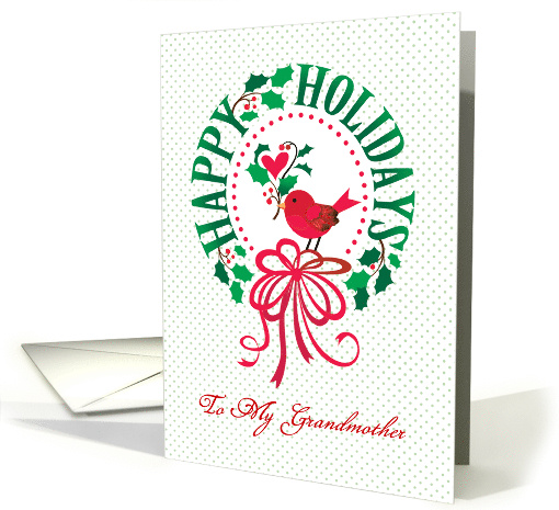Grandmother Happy Holidays Christmas Wreath With Red Bird... (1660628)