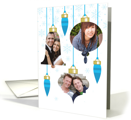 Custom Photo Merry Christmas Retro Ornaments blue card (1661240)
