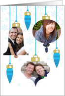 Custom Photo Merry Christmas Retro Ornaments blue card