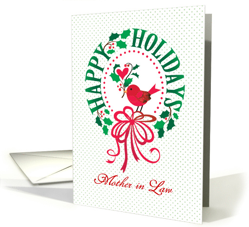 Mother in Law Happy Holidays Christmas Wreath With Bird And Heart card
