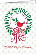 Business Custom Merry Christmas Happy Holidays Wreath Red Bird card