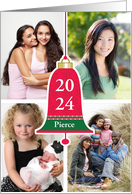 Custom Name 2024 Holiday Christmas Bell 4 Custom Photos card