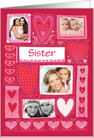Sister 4 Custom Photos Valentine Decorative Hearts Pink Red card