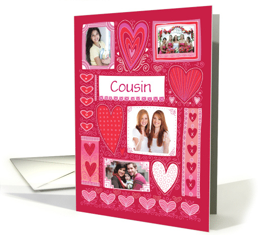 Cousin 4 Custom Photos Valentine Decorative Hearts Pink Red card