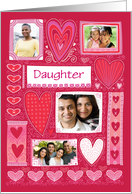 Daughter 4 Custom Photos Valentine Decorative Hearts Pink Red card