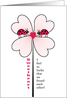 Lucky Sweetheart Valentine Red Clover Lady Bugs Found Each Other card