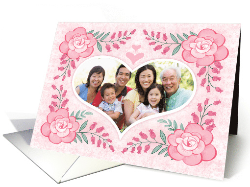 Custom Photo Happy Valentine's Day Pink Roses And Hearts card