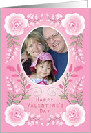 Custom Photo Happy Valentine’s Day Pink Roses Floral border card