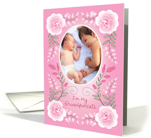 Grandparents Custom Photo Happy Valentine's Day Pink Roses Floral card